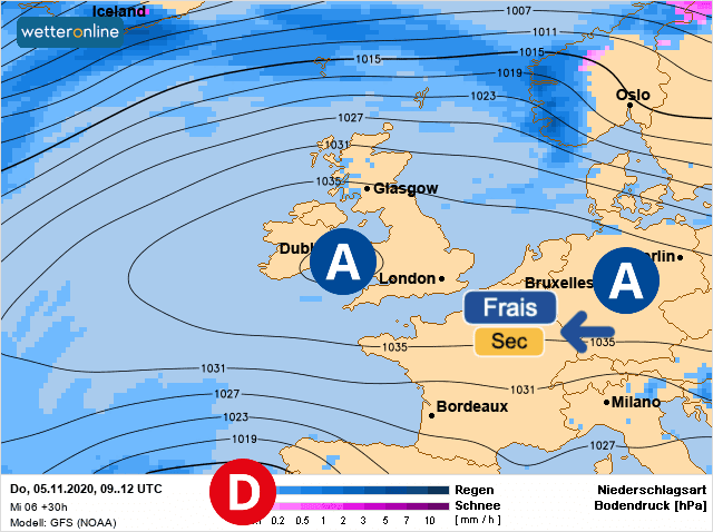 Carte de prévisions d'europe du Jeudi 5 novembre 2020
