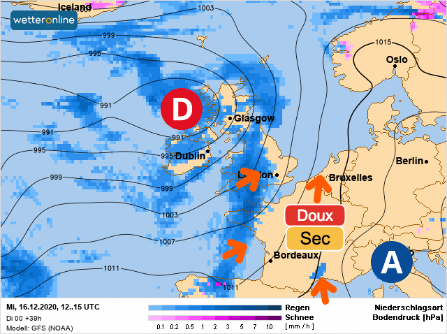 Carte de prévisions d'europe du Mercredi 16 décembre 2020