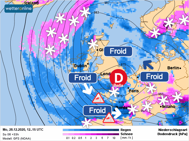 Carte de prévisions d'europe du Lundi 28 décembre 2020