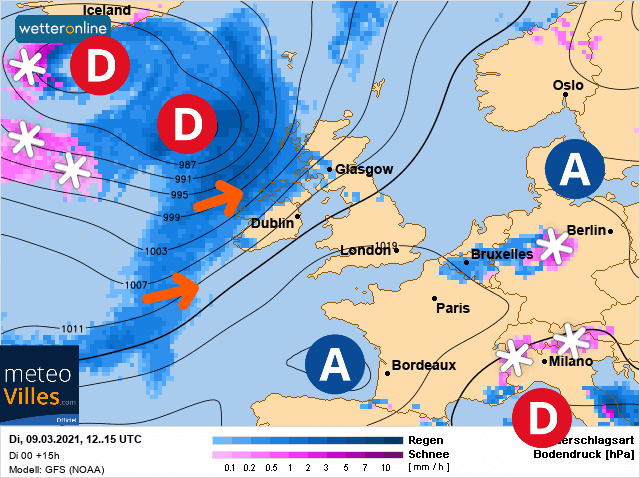 Carte de prévisions d'europe du Mardi 9 mars 2021