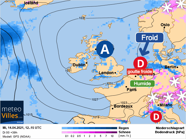 Carte de prévisions d'europe du Mercredi 14 avril 2021