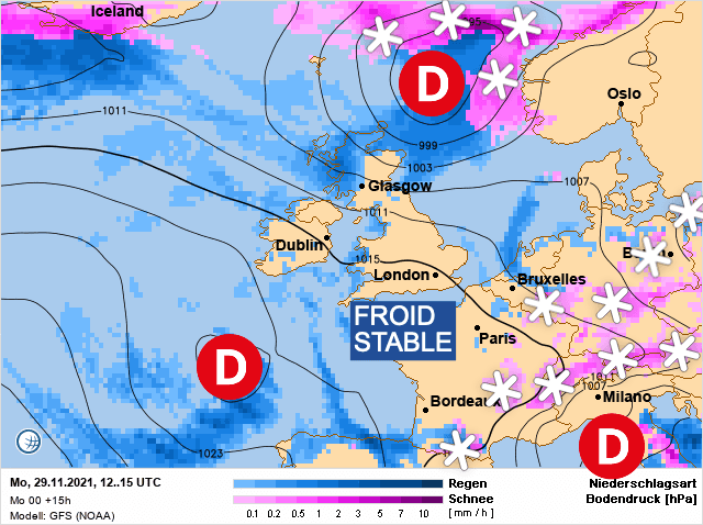 Carte de prévisions d'europe du Lundi 29 novembre 2021