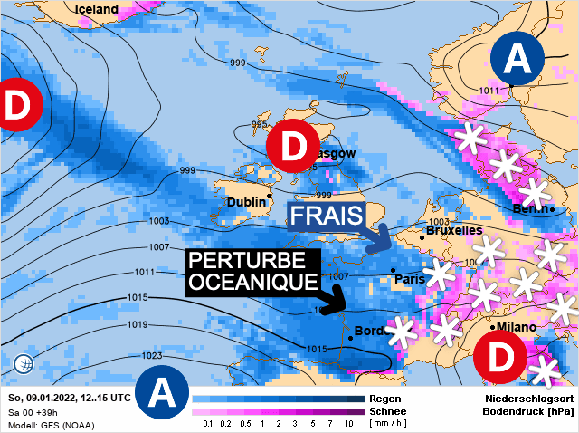 Carte de prévisions d'europe du Dimanche 9 janvier 2022
