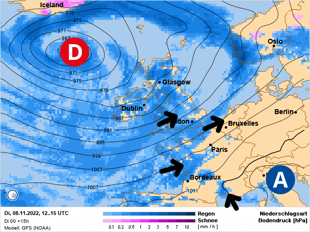 Carte de prévisions d'europe du Mardi 8 novembre 2022
