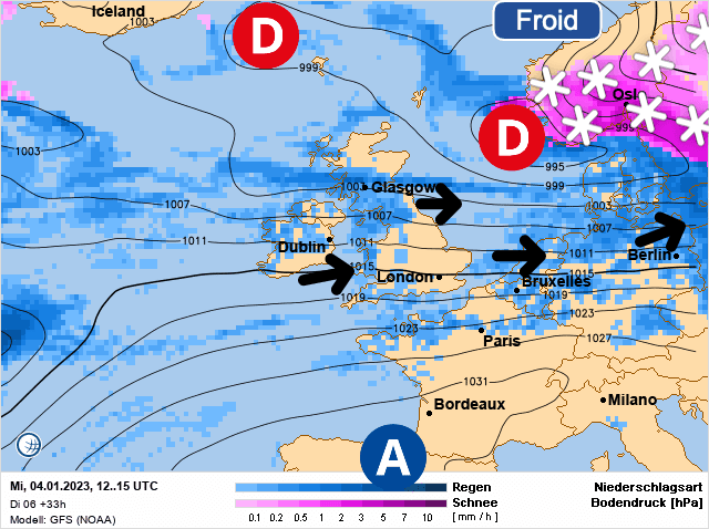 Carte de prévisions d'europe du Mercredi 4 janvier 2023