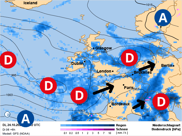 Carte de prévisions d'europe du Mardi 24 octobre 2023