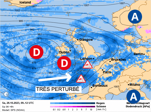 Carte de prévisions d'europe du Samedi 28 octobre 2023