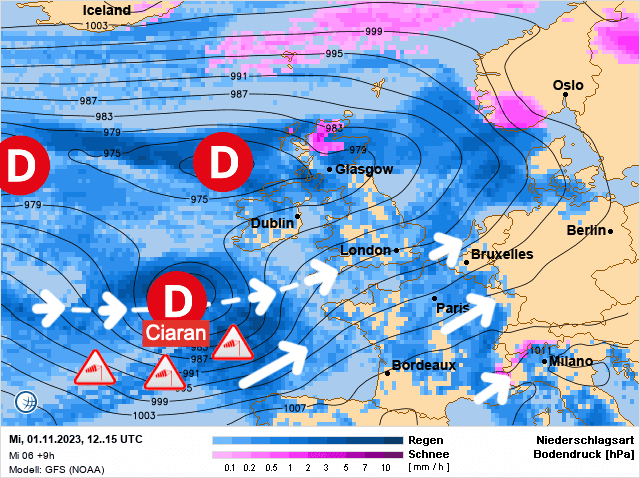 Carte de prévisions d'europe du Mercredi 1 novembre 2023
