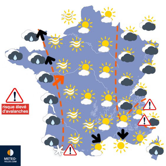 Carte de prévisions du temps du Lundi 4 mars 2024