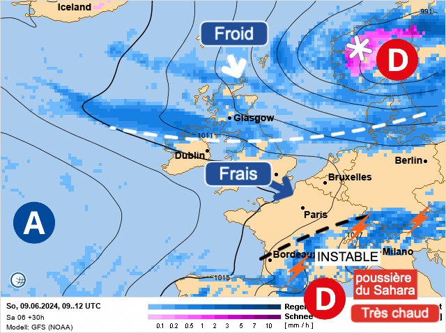 Carte de prévisions d'europe du Dimanche 9 juin 2024