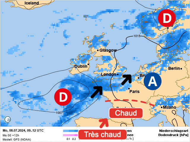 Carte de prévisions d'europe du Lundi 8 juillet 2024