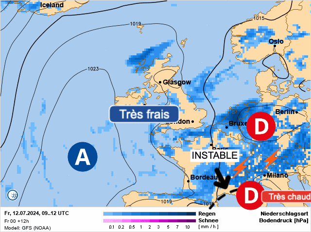 Carte de prévisions d'europe du Vendredi 12 juillet 2024