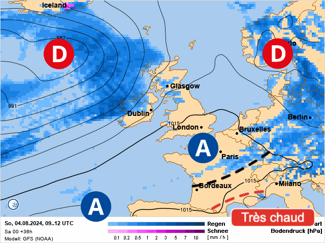 Carte de prévisions d'europe du Dimanche 4 août 2024