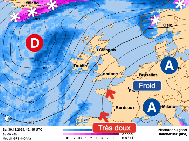 Carte de prévisions d'europe du Samedi 30 novembre 2024