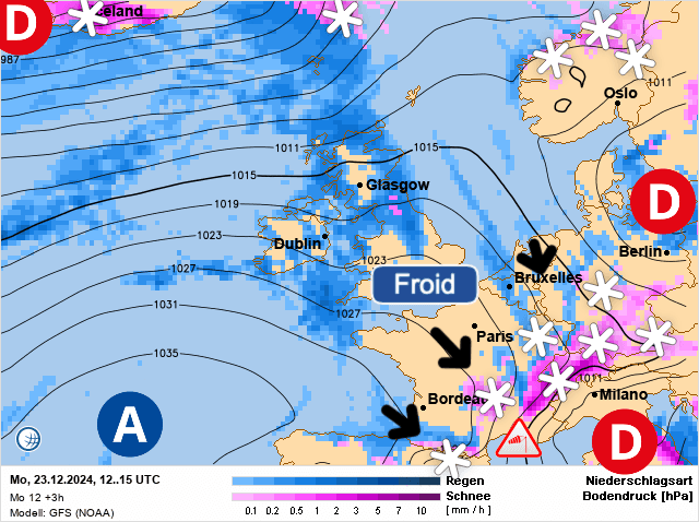 Carte de prévisions d'europe du Lundi 23 décembre 2024