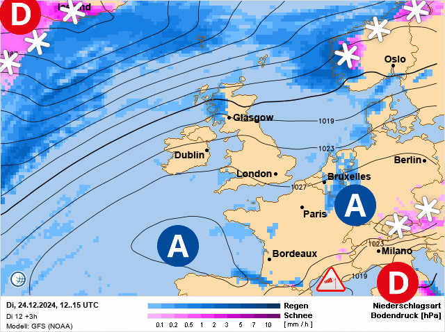 Carte de prévisions d'europe du Mardi 24 décembre 2024