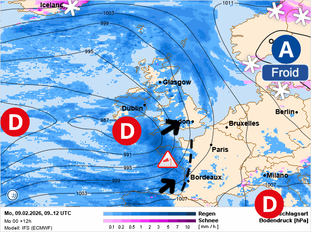 Carte de prévisions d'europe du Lundi 9 février 2026