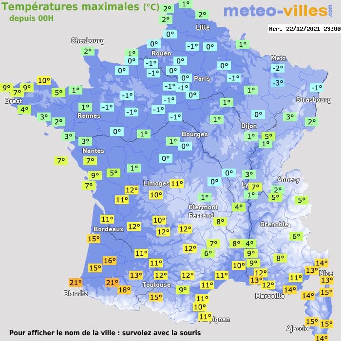 Températures maximales (°C) depuis 00h