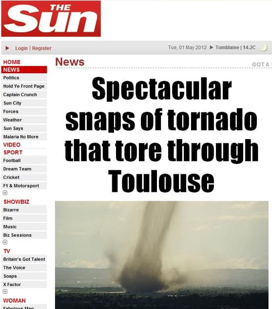 Image d'illustration pour Tornade près de Toulouse le 29 avril 2012