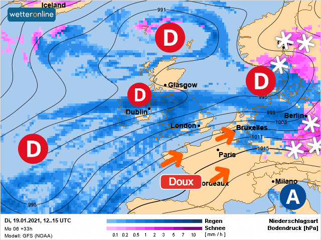 Carte de prévisions d'europe du Mardi 19 janvier 2021
