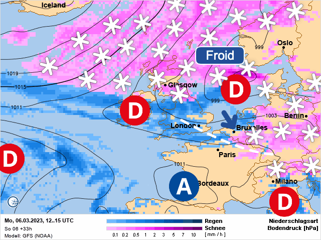 Carte de prévisions d'europe du Lundi 6 mars 2023