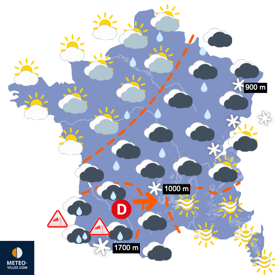 Carte de prévisions du temps du Lundi 12 février 2024