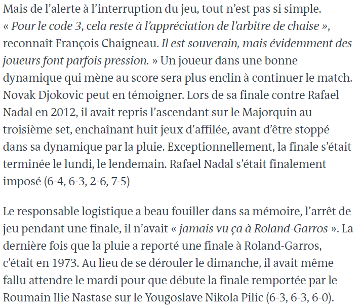 Image d'illustration pour La météo des internationaux de tennis de Roland Garros